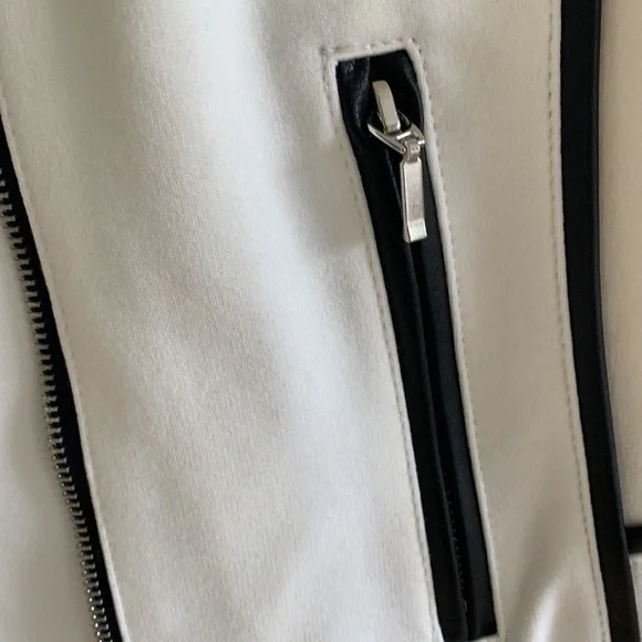 INC International Concepts ivory ponte’ and black faux leather fitted jacket. - Picture 5 of 5